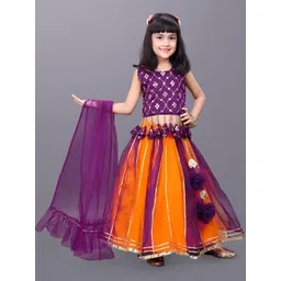 BAESD Girls Embroidered Mirror Work Detail Net Ready to Wear Lehenga & Blouse With Dupatta-picture-38