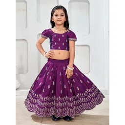 BAESD Girls Embroidered Mukaish Foil Print Ready to Wear Lehenga &-picture-25