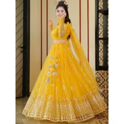 BAESD Girls Embroidered Net Semi-Stitched Lehenga & Unstitched Blouse With Dupatta-picture-24