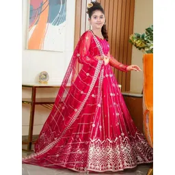 BAESD Girls Embroidered Net Semi-Stitched Lehenga & Unstitched Blouse With Dupatta-picture-39