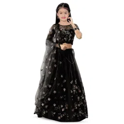 BAESD Girls Embroidered Net Semi-Stitched Lehenga & Unstitched Blouse With Dupatta-picture-23