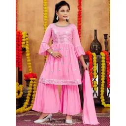 BAESD Girls Embroidered Regular Kurta with Sharara & With Dupatta-picture-16