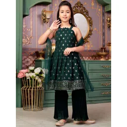 BAESD Girls Embroidered Regular Sequinned Kurta with Sharara & With Dupatta-picture-28