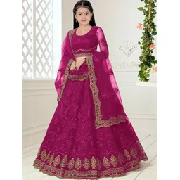 BAESD Girls Embroidered Semi-Stitched Lehenga & Unstitched Blouse With Dupatta-picture-24