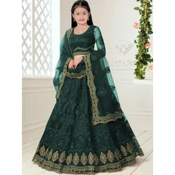 BAESD Girls Embroidered Semi-Stitched Lehenga & Unstitched Blouse With Dupatta-picture-25