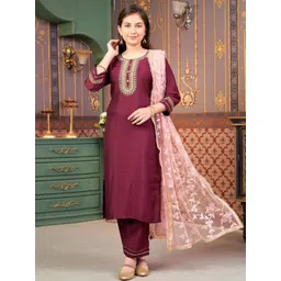 BAESD Girls Embroidered Sequin Silk Kurti Pant Set-picture-29