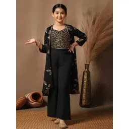 BAESD Girls Embroidered Shoulder Straps Georgette Top With Palazzos & Shrug-image-32