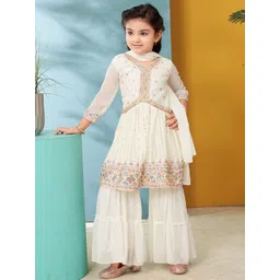 BAESD Girls Embroidered V-Neck Poly Georgette Kurti With Sharara And Dupatta-picture-46