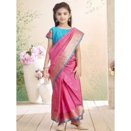 BAESD Girls Ethnic Motif Woven Design Zari Art Silk Block Print Saree-picture-36
