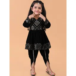 BAESD Girls Ethnic Motifs Embroidered Empire Mirror Work Velvet Kurti with Dhoti Pants-picture-33
