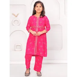 BAESD Girls Ethnic Motifs Embroidered Mirror Work A-Line Kurta with Trouser-picture-19