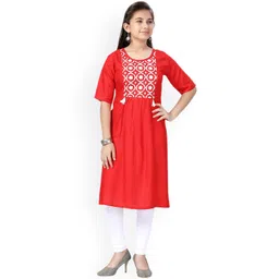 BAESD Girls Ethnic Motifs Embroidered Pure Cotton Kurta With Leggings-picture-35