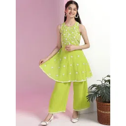 BAESD Girls Ethnic Motifs Embroidered Regular Kurta with Palazzos-picture-35