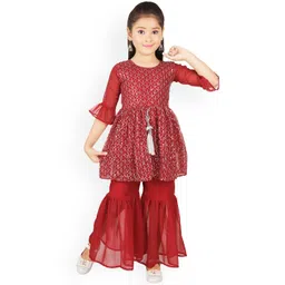 BAESD Girls Ethnic Motifs Embroidered Regular Sequinned Georgette Kurti With Sharara-picture-13