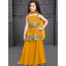BAESD Girls Ethnic Motifs Embroidered Regular Sequinned Kurta with Palazzos & With Dupatta-picture-15