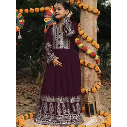 BAESD Girls Ethnic Motifs Embroidered Regular Sequinned Kurta with Palazzos & With Dupatta-picture-30
