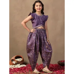 BAESD Girls Ethnic Motifs Embroidered Regular Thread Work Top with Dhoti Pants-picture-40