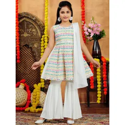 BAESD Girls Ethnic Motifs Embroidered Sequinned Kurti with Sharara & Dupatta-picture-22