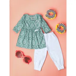 BAESD Girls Ethnic Motifs Printed Angrakha A-Line Pure Cotton Kurti With Salwar-picture-30