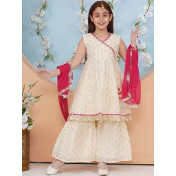 BAESD Girls Ethnic Motifs Printed Angrakha Pure Silk Kurta with Sharara & With Dupatta-picture-41