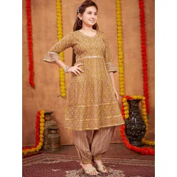 BAESD Girls Ethnic Motifs Printed Cotton A-Line Kurta with Patiala image 1