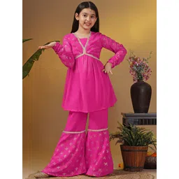 BAESD Girls Ethnic Motifs Printed Georgette A-Line Kurta With Sharara-picture-20