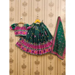 BAESD Girls Ethnic Motifs Printed Mukaish Ready To Wear Lehenga & Blouse With Dupatta-picture-15