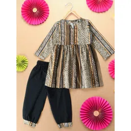 BAESD Girls Ethnic Motifs Printed Pleated Pure Cotton A-Line Kurti With Salwar-picture-49