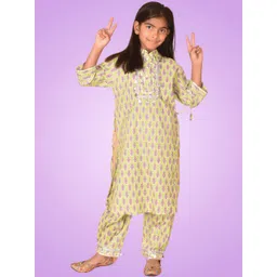 BAESD Girls Ethnic Motifs Printed Regular Gotta Patti Pure Cotton Kurta with Trouser-picture-50