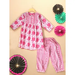 BAESD Girls Ethnic Motifs Printed Regular Pure Cotton A-Line Kurti with Salwar-picture-58