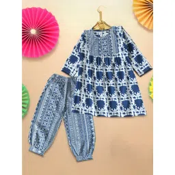 BAESD Girls Ethnic Motifs Printed Regular Pure Cotton A-Line Kurti With Salwar-picture-36