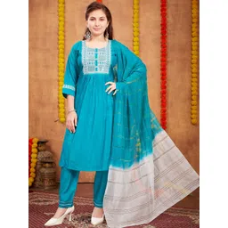 BAESD Girls Ethnic Motifs Yoke Design Regular Pure Silk Kurta With Trousers & Dupatta-picture-32