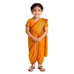 BAESD Girls Ethnic Motifs Zari Woven Design Dhoti Saree With Stitched Blouse-picture-32