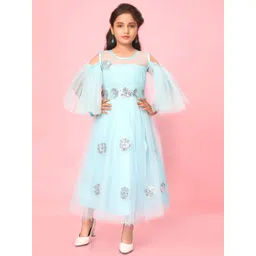 BAESD Girls Floral Embellished Net Cold-Shoulder Sleeves Maxi Dress-picture-35