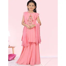 BAESD Girls Floral Embroidered Empire Sequinned Kurta with Sharara & Dupatta-picture-19