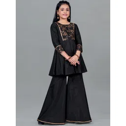 BAESD Girls Floral Embroidered Regular A-Line Kurti with Sharara-picture-12