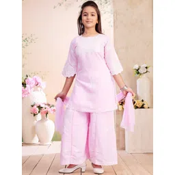 BAESD Girls Floral Embroidered Regular Chikankari Kurta with Palazzos & Dupatta-picture-17