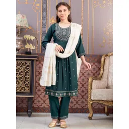 BAESD Girls Floral Embroidered Regular Thread Work Kurta with Trousers-picture-48