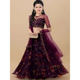 BAESD Girls Floral Embroidered Semi-Stitched Lehenga & Unstitched Blouse With Dupatta-picture-17