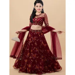 BAESD Girls Floral Embroidered Semi-Stitched Lehenga & Unstitched Blouse With Dupatta-picture-20
