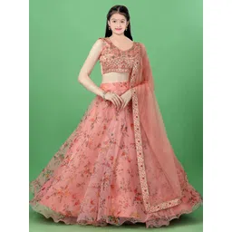 BAESD Girls Floral Embroidered Semi-Stitched Lehenga & Unstitched Blouse With Dupatta-picture-18