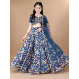 BAESD Girls Floral Embroidered Semi-Stitched Lehenga & Unstitched Blouse With Dupatta-picture-11