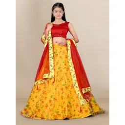 BAESD Girls Floral Embroidered Semi-Stitched Lehenga & Unstitched Blouse With Dupatta-picture-14