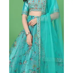 BAESD Girls Floral Embroidered Semi-Stitched Lehenga & Unstitched Blouse With Dupatta image 2