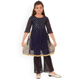 BAESD Girls Floral Embroidered Sequinned Net A-Line Kurta with Sharara-picture-35
