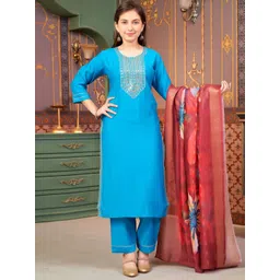 BAESD Girls Floral Embroidered Sequinned Pure Silk Kurta With Trouser And Dupatta-picture-18