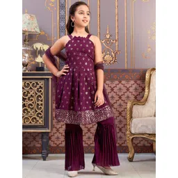 BAESD Girls Floral Embroidered Sequnnied Georgette Anarlkali Kurta With Sharara & Dupatta-picture-45