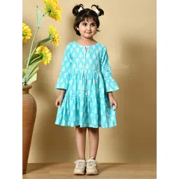 BAESD Girls Floral Print Bell Sleeve Tie-Up Neck Fit & Flare Dress-image-24
