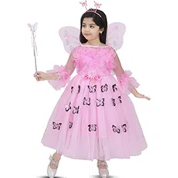 BAESD Girls Floral Print Boat Neck Bell Sleeve Net Fit & Flare Maxi Party Dress-image-45