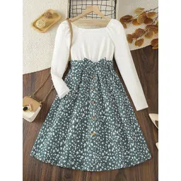 BAESD Girls Floral Print Choker Neck A-Line Dress-image-15